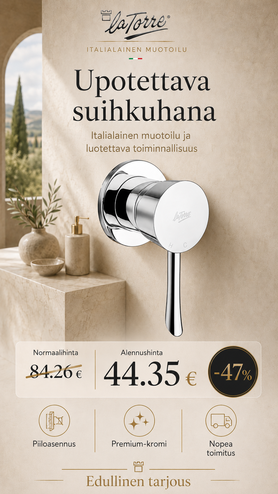 Sisäänrakennettava suihkuhana 17050/170, KONVEX